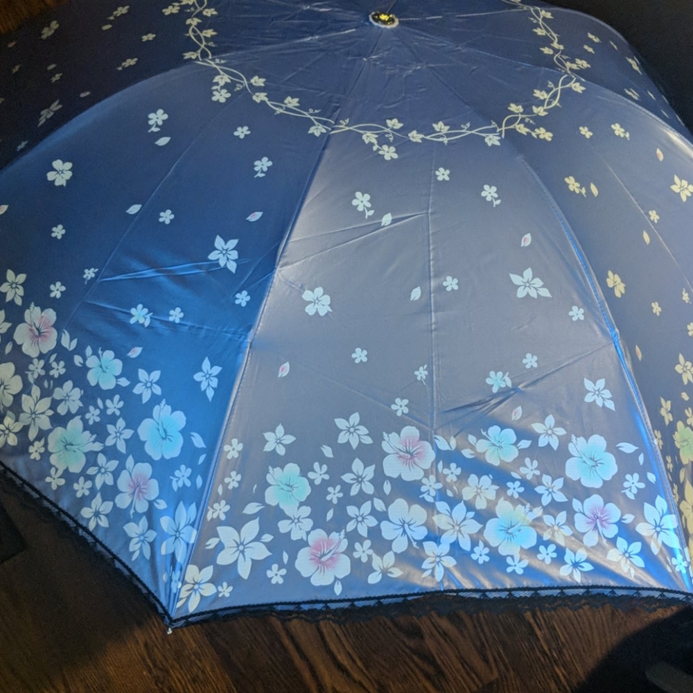Metallic Light Purple Floral Print Umbrella